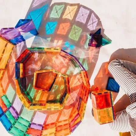 Colorful transparent geometric building magnetic tiles connetix rainbow
