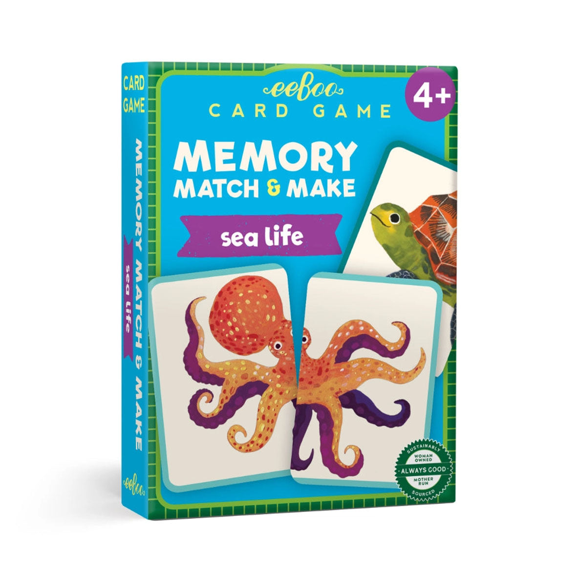 Childrens card game packaging for 'Memory Match & Make Sea Life' by eeBoo toys