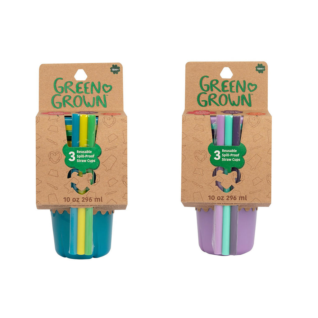 The First Years GreenGrown Reusable Spill-Proof Straw Cups - Toddler Cups  with Straw - Blue/Yellow/Green - 6 Count