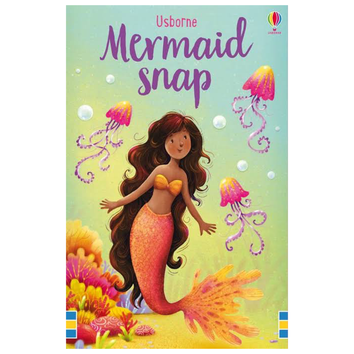 Packaging for 'Mermaid Snap' card game by Usborne featuring an illustrated mermaid on the cover.